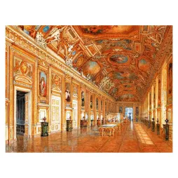 Peinture 1902 galerie dorée palais baroque fresques plafond stucs dorures parquet marqueterie perspective
