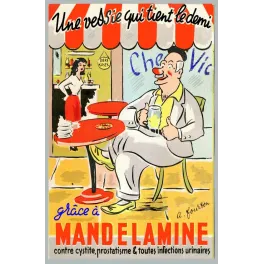 Réclame Mandelamine café Chez Vic homme jovial demi bière terrasse A. Fourton cystite infections urinaires
