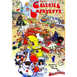 Réclame Galeries Lafayette Paris étrennes jouets décembre locomotive poupées clowns ours Noël