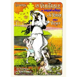 Réclame Source La Véritable Saint-Yorre Vichy 1900 femme drapée amphore putti nénuphars symboliste
