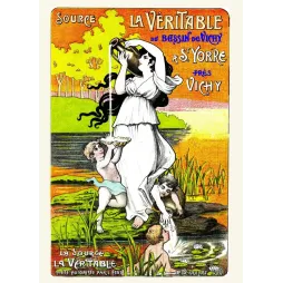 Réclame Source La Véritable Saint-Yorre Vichy 1900 femme drapée amphore putti nénuphars symboliste
