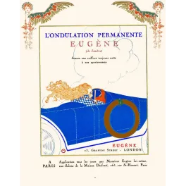 Réclame Ondulation Permanente Eugène Londres femme rousse automobile bleue sport Art Déco Paris