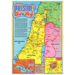 Carte Palestine Land of Strife 1938 sites bibliques Jérusalem Trans-Jordan Méditerranée Syrie Égypte