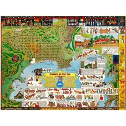 Carte illustrée Carmel-by-the-Sea Jo Mora Californie baie mission San Carlos vignettes history