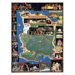 Carte illustrée Seventeen Mile Drive Monterey Californie cerfs otaries Mission San Carlos Del Monte