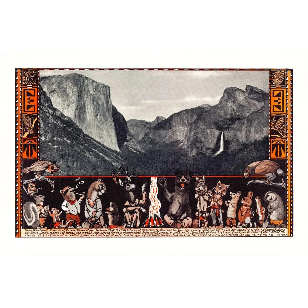 Document Yosemite Jo Mora animaux forêt feu camp ours cerfs El Capitan Half Dome chute eau Document Yosemite Jo Mora animaux forêt feu camp ours cerfs El Capitan Half Dome chute eau