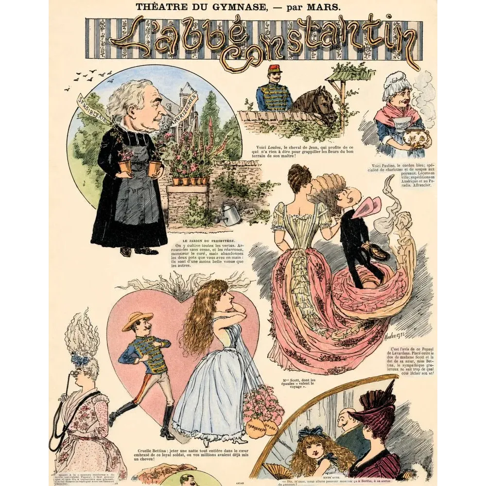 Planche L'Abbé Constantin Théâtre du Gymnase Mars personnages Bettina Pauline cheval Loulou saynètes Planche L'Abbé Constantin Théâtre du Gymnase Mars personnages Bettina Pauline cheval Loulou saynètes