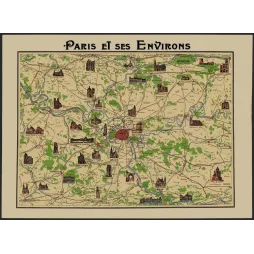 Carte illustrée Paris et ses Environs monuments cathédrale Chartres Versailles Fontainebleau Compiègne