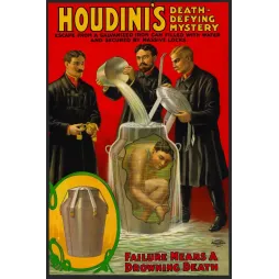 Affiche Houdini évasion bidon de fer scellé rempli d'eau