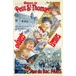 Publicité Maison Petit Saint-Thomas Rue du Bac Paris jouets étrennes enfants poupée trompette grand magasin
