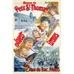 Publicité Maison Petit Saint-Thomas Rue du Bac Paris jouets étrennes enfants poupée trompette grand magasin