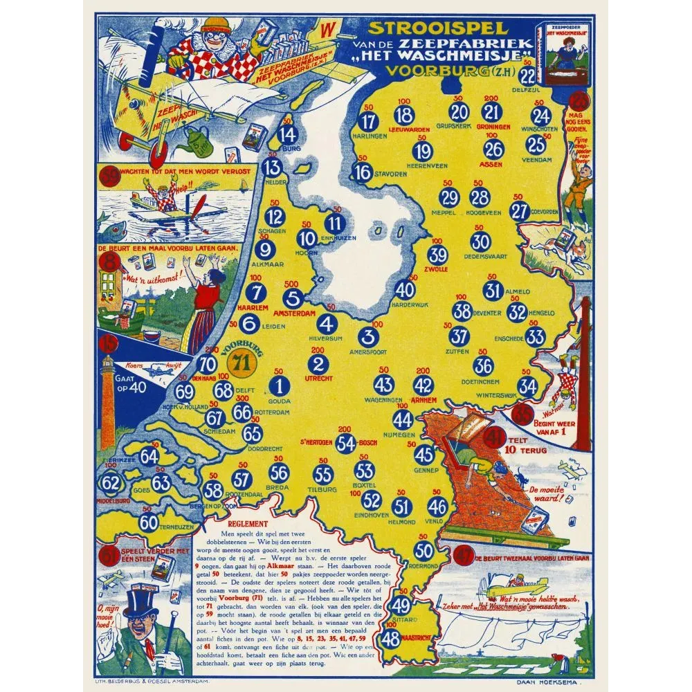 Jeu plateau publicitaire Strooispel Zeepfabriek Het Waschmeisje Voorburg carte Pays-Bas Daan Hoeksema Jeu plateau publicitaire Strooispel Zeepfabriek Het Waschmeisje Voorburg carte Pays-Bas Daan Hoeksema