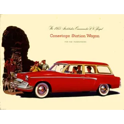 Document publicitaire Studebaker Commander V-8 Regal Conestoga Station Wagon 1955 break rouge famille chien