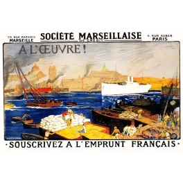 Publicité Société Marseillaise de Crédit port Marseille dockers paquebot vue panoramique Auguste Leroux emprunt