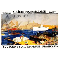 Publicité Société Marseillaise de Crédit port Marseille dockers paquebot vue panoramique Auguste Leroux emprunt