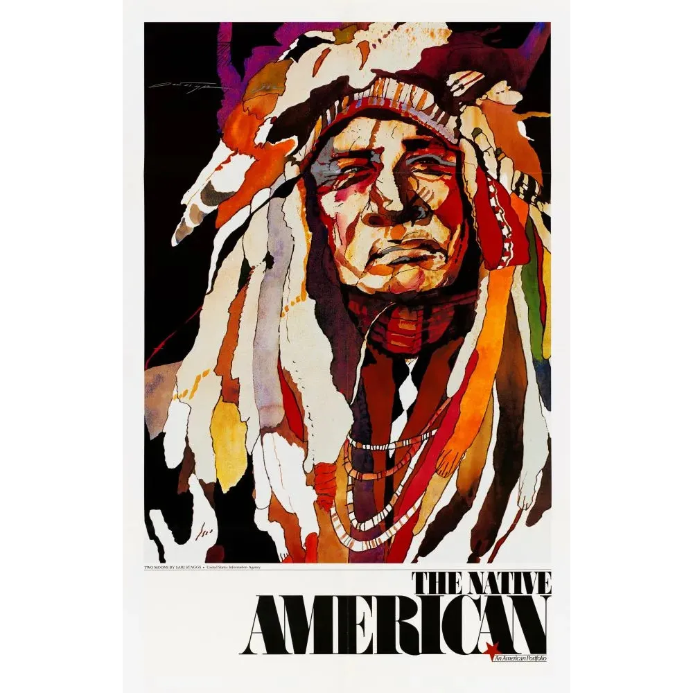 Portrait Two Moons chef Cheyenne aquarelle Sari Staggs coiffe plumes USIA American Portfolio