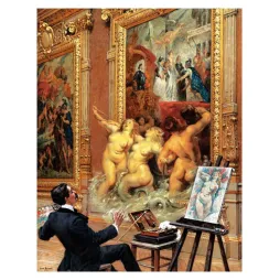 Peinture Louis Béroud 1900 peintre copiste Louvre Rubens figures mythologiques nus galerie dorée chevalet