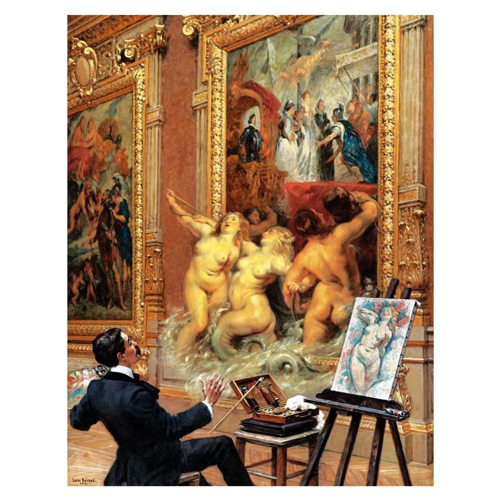 Peinture Louis Béroud 1900 peintre copiste Louvre Rubens figures mythologiques nus galerie dorée chevalet Peinture Louis Béroud 1900 peintre copiste Louvre Rubens figures mythologiques nus galerie dorée chevalet