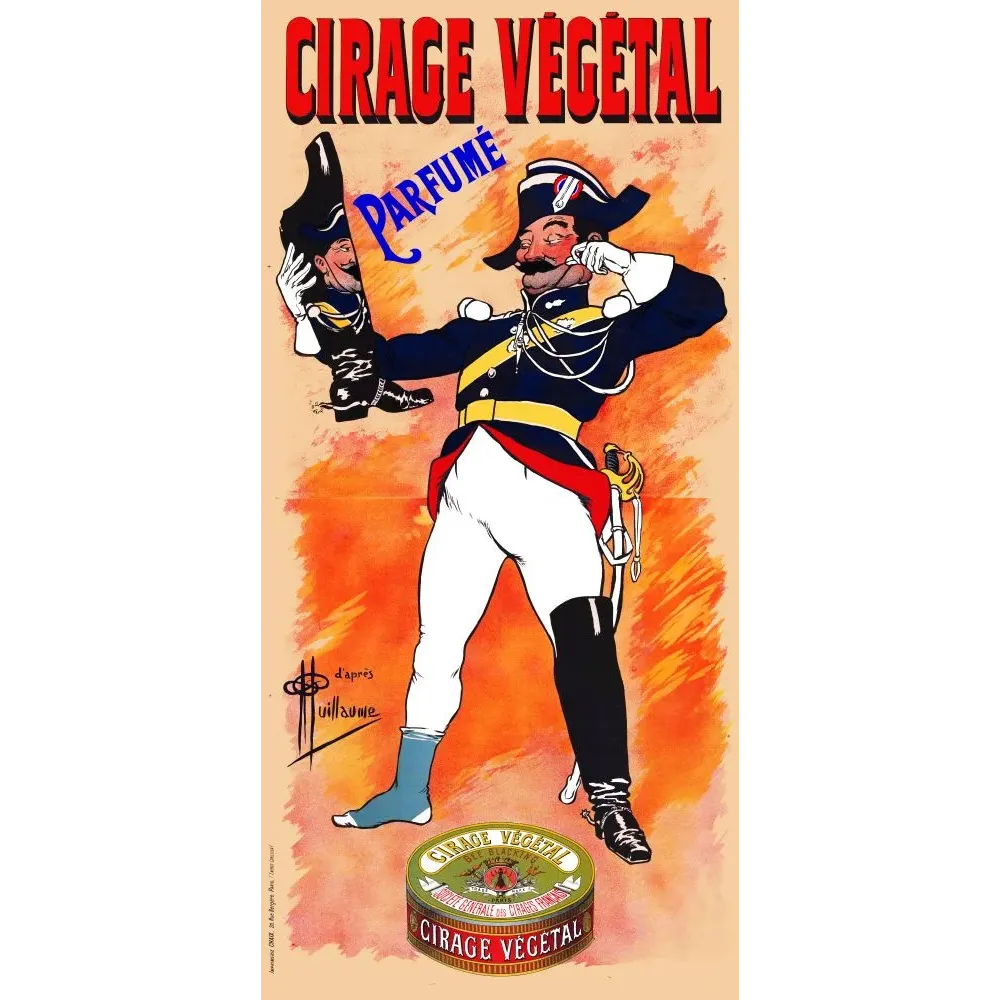 Pub Cirage Végétal Parfumé grenadier napoléonien grande tenue d'après Guillaume boîte cirage fond orangé Pub Cirage Végétal Parfumé grenadier napoléonien grande tenue d'après Guillaume boîte cirage fond orangé