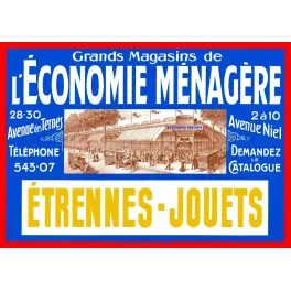 Pub Grands Magasins Économie Ménagère Paris étrennes jouets avenue des Ternes façade animée fond bleu Chappelain