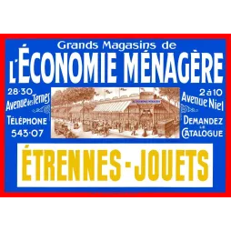 Pub Grands Magasins Économie Ménagère Paris étrennes jouets avenue des Ternes façade animée fond bleu Chappelain