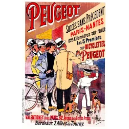 Pub Bicyclettes Peugeot Paris-Nantes 1025 km cyclisme coureurs spectateurs signé Guillaume Affiches-Camis Paris