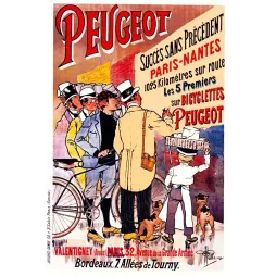 Pub Bicyclettes Peugeot Paris-Nantes 1025 km cyclisme coureurs spectateurs signé Guillaume Affiches-Camis Paris