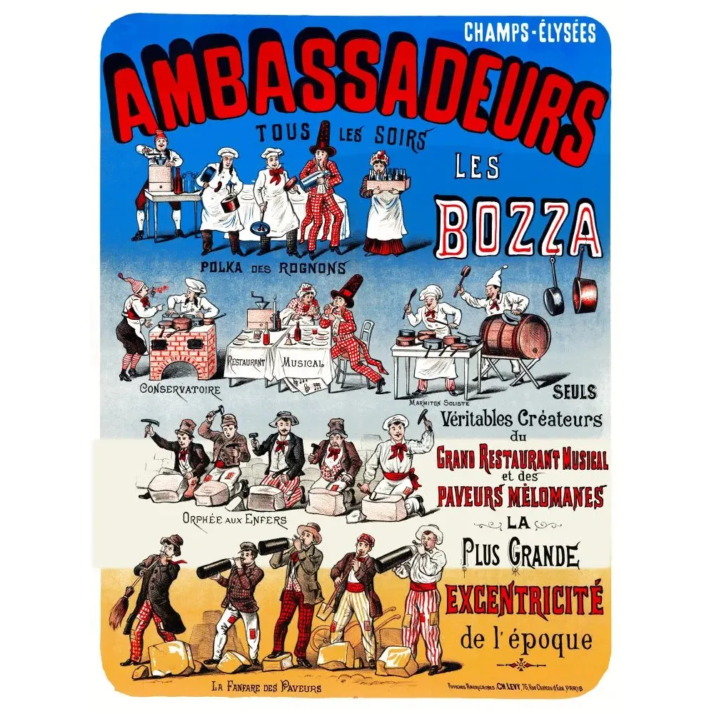 Publicité Ambassadeurs Les Bozza Champs-Élysées cuisiniers Polka Rognons Restaurant Musical Fanfare Paveurs Publicité Ambassadeurs Les Bozza Champs-Élysées cuisiniers Polka Rognons Restaurant Musical Fanfare Paveurs