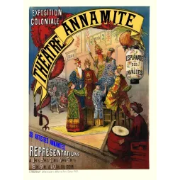 Publicité Théâtre Annamite Exposition Coloniale Invalides Paris acteurs costumes brodés masques tambour 38 artistes