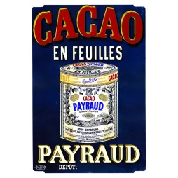 Publicité Cacao en Feuilles Payraud Lyon 37 Rue République boîte médailles fond bleu nuit Paul Dupont Paris
