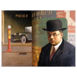 Peinture Nouvelle Objectivité homme chapeau melon lunettes rondes Mercedes Berlin colonne Morris affiches Weimar 1920