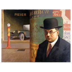 Peinture Nouvelle Objectivité homme chapeau melon lunettes rondes Mercedes Berlin colonne Morris affiches Weimar 1920