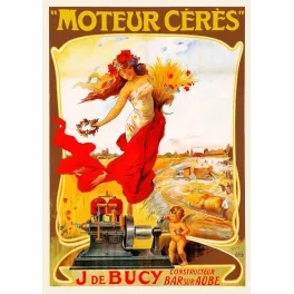 Pub Moteur Cérès J. de Bucy Bar-sur-Aube signé Tamagno déesse moissons gerbe blé coquelicots moteur agricole angelot
