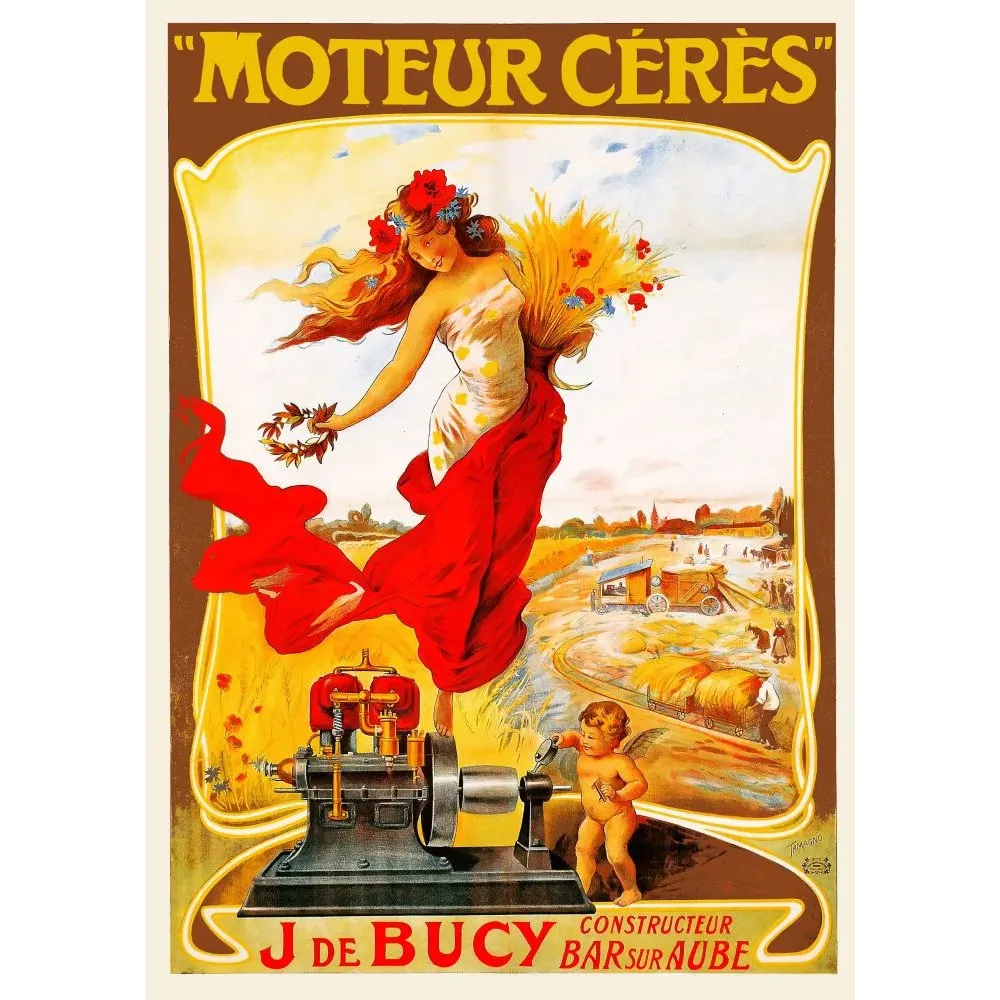 Pub Moteur Cérès J. de Bucy Bar-sur-Aube signé Tamagno déesse moissons gerbe blé coquelicots moteur agricole angelot Pub Moteur Cérès J. de Bucy Bar-sur-Aube signé Tamagno déesse moissons gerbe blé coquelicots moteur agricole angelot