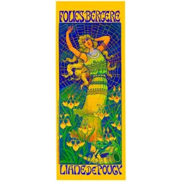 Affiche Folies Bergère Liane de Pougy signé Péal Berthon robe verte bijoux fond mosaïque bleue Art Nouveau Lemercier Paris