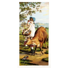 Pub Jersey Coffee fillette bonnet bleu vache Jersey panier roses campagne villa victorienne Shober Carqueville Lith Chicago