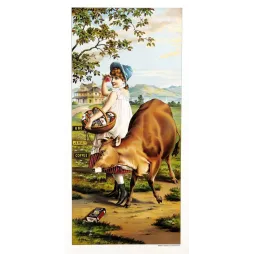 Pub Jersey Coffee fillette bonnet bleu vache Jersey panier roses campagne villa victorienne Shober Carqueville Lith Chicago