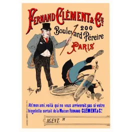 Pub Cycles Fernand Clément Boulevard Péreire Paris chute vélo humoristique bourgeois haut-de-forme Affiches-Camis