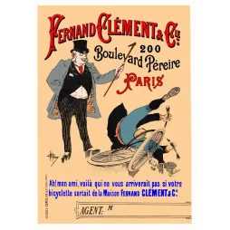 Pub Cycles Fernand Clément Boulevard Péreire Paris chute vélo humoristique bourgeois haut-de-forme Affiches-Camis
