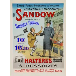 Pub Haltères Ressorts Sandow SGDG Paris Corderie Centrale Bardou Clerc poignée de main humoristique Mourlot