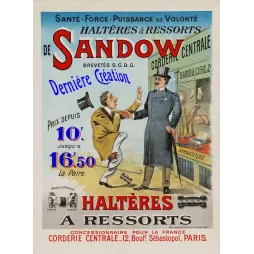 Pub Haltères Ressorts Sandow SGDG Paris Corderie Centrale Bardou Clerc poignée de main humoristique Mourlot