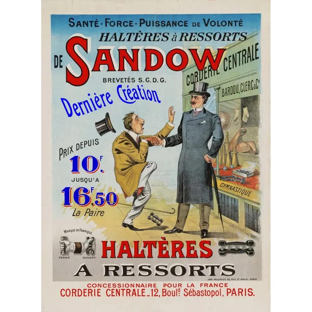 Pub Haltères Ressorts Sandow SGDG Paris Corderie Centrale Bardou Clerc poignée de main humoristique Mourlot Pub Haltères Ressorts Sandow SGDG Paris Corderie Centrale Bardou Clerc poignée de main humoristique Mourlot