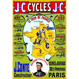 Pub Cycles J.C J. Conte Paris carte France Tour de France Cornet Walthour champion monde palmarès 1904-1906 coureur cycliste
