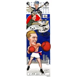 Caricature Georges Carpentier L'As des As boxeur acteur gants rouges tricolore ring gratte-ciels cinéma HAS Kossuth