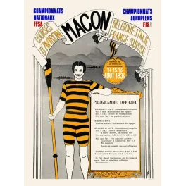 Affiche Courses Aviron Mâcon Championnats Nationaux Européens 1894 rameur costume rayé Saône Société Régates Maçonnaises Claye