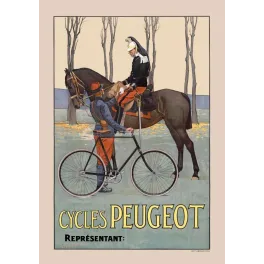 Publicité Cycles Peugeot militaire soldat fantassin vélo cavalier cheval officier gala automne Vuillemin Lemercier
