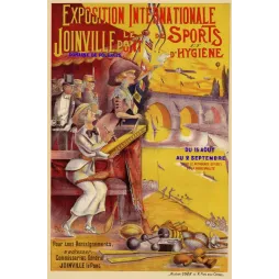 Publicité Exposition Internationale Sports Hygiène Joinville-le-Pont Marne tennis raquette rameurs cyclistes drapeaux G. Nivet