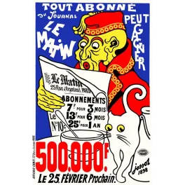 Publicité Le Matin journal loterie 500000 francs personnage oriental jaune chat blanc Jossot 1898 Camis Paris