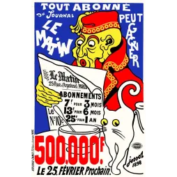 Publicité Le Matin journal loterie 500000 francs personnage oriental jaune chat blanc Jossot 1898 Camis Paris