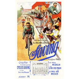 Affiche Cycles Saving Poulain champion du monde piste vélo tribune public calendrier décembre 1906